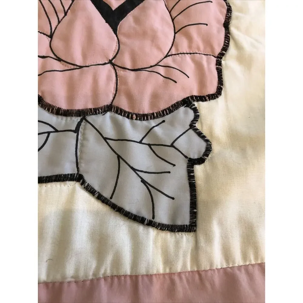 Vintage Floral Rose Quilt Pink, Grey, Cream 93